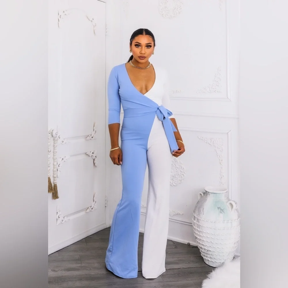 Elegant Blue and White Jumpsuit - Picture 1 of 6